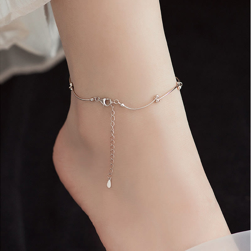 Buddhist Blessing 925 Sterling Silver Simple Wave Shape Protection Anklet