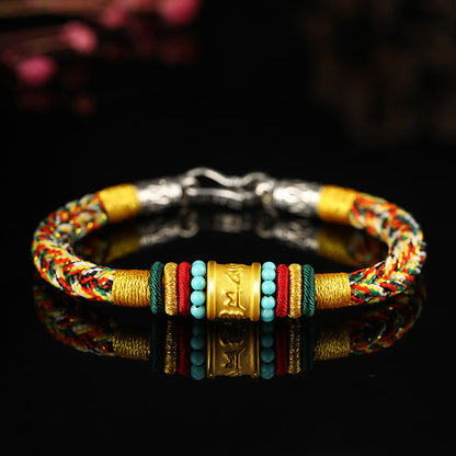 Buddhist Blessing Tibet 999 Gold Om Mani Padme Hum Handmade Eight Thread Peace Knot Luck Bracelet