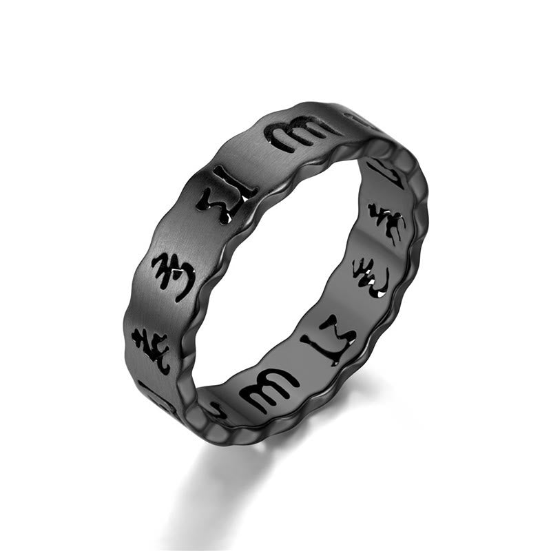 Buddhist Blessing Tibetan Hollow Om Mani Padme Hum Titanium Steel Balance Ring