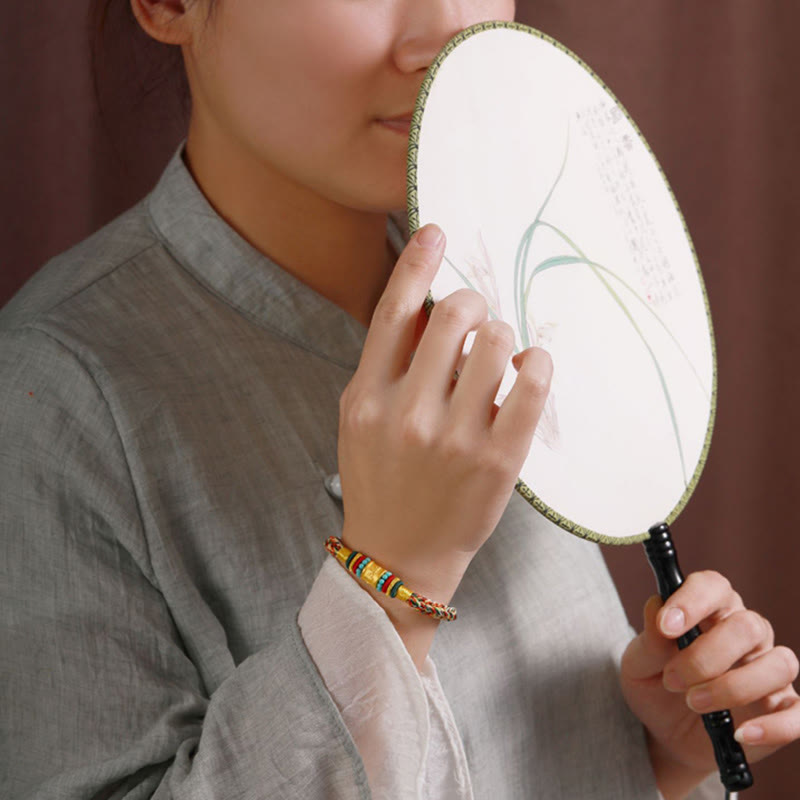 Buddhist Blessing Tibet 999 Gold Om Mani Padme Hum Handmade Eight Thread Peace Knot Luck Bracelet