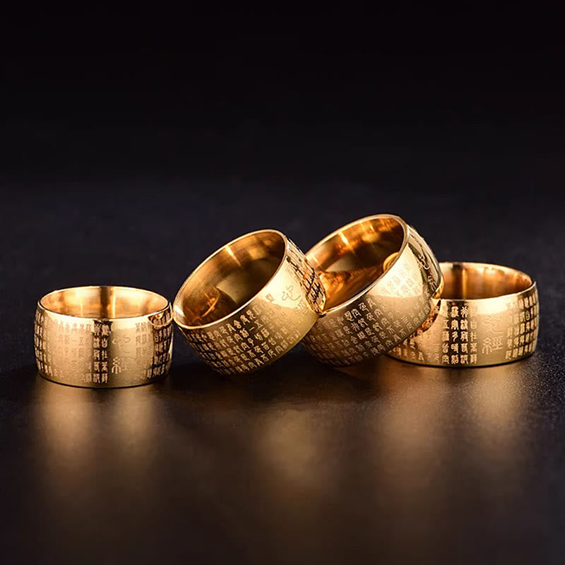Buddhist Blessing Tibetan Seal Heart Sutra Titanium Steel Balance Ring