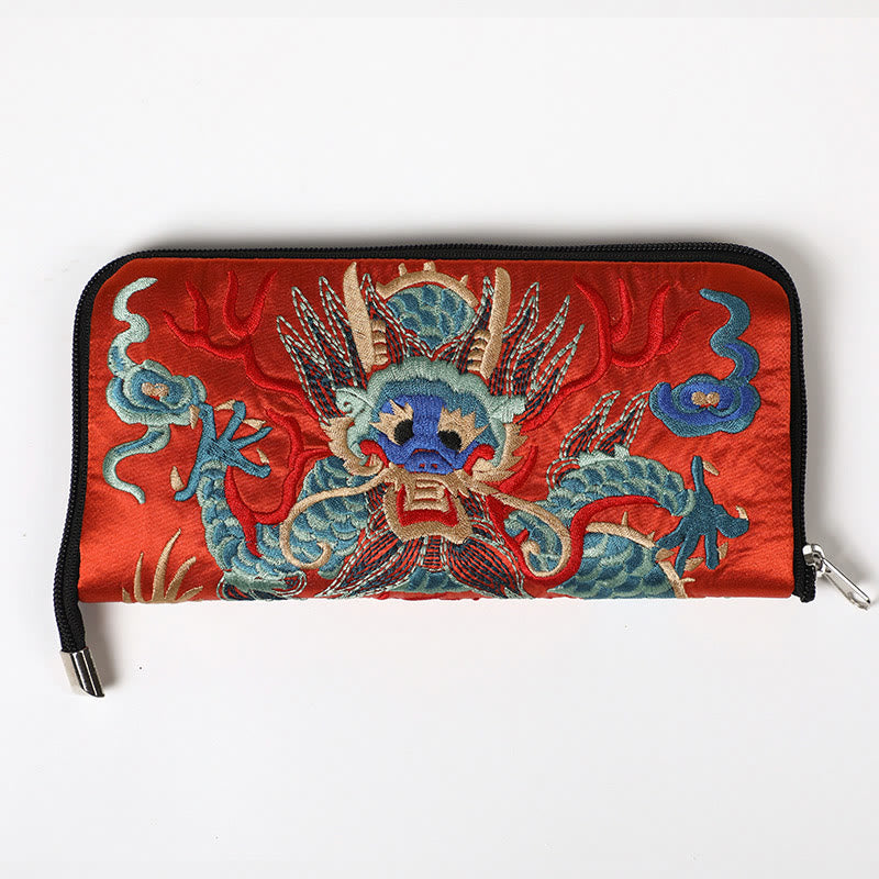 Buddhist Blessing Mythical Beast Phoenix Dragon Qilin Su Embroidery Ticket Folder Storage Journey Shopping Purse Handbag