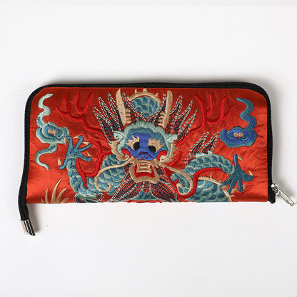 Buddhist Blessing Mythical Beast Phoenix Dragon Qilin Su Embroidery Ticket Folder Storage Journey Shopping Purse Handbag