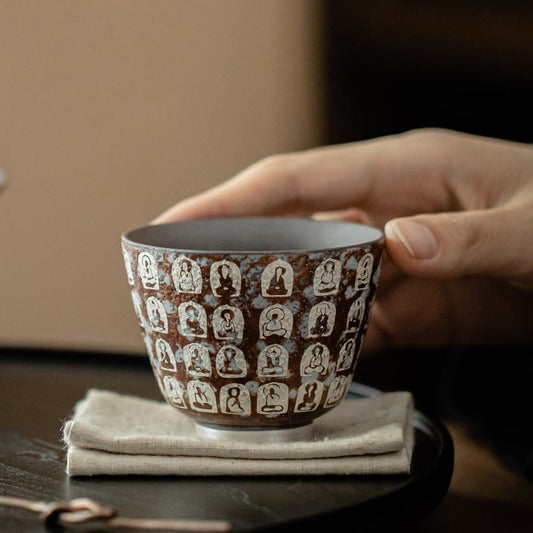 Buddhist Blessing Ten Thousand Buddha Poems Teacup Kung Fu Tea Cup 100ml With Gift Box