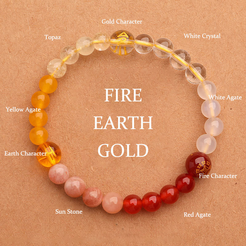Buddhist Blessing Five Elements Various Agate Crystal Sun Stone Wisdom Bracelet