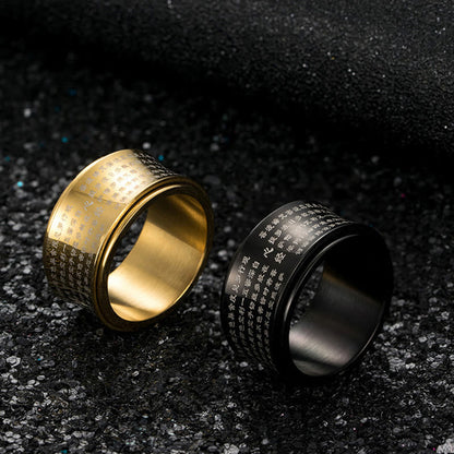 Buddhist Blessing Tibetan Miniature Scriptures Heart Sutra Titanium Steel Spinner Balance Ring