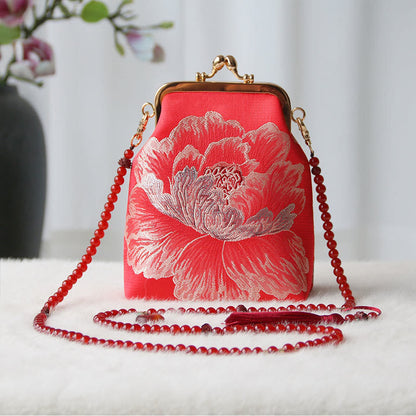 Buddhist Blessing Retro Chinese Embroidery Pearl Chain Crossbody Bag Shoudler Bag