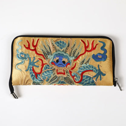Buddhist Blessing Mythical Beast Phoenix Dragon Qilin Su Embroidery Ticket Folder Storage Journey Shopping Purse Handbag