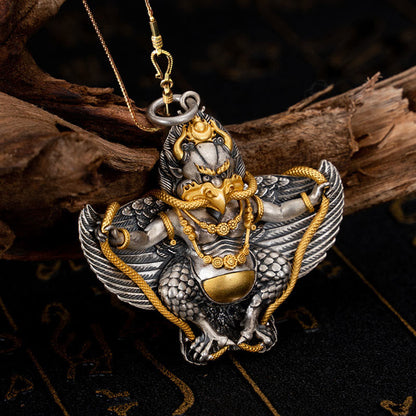 Buddhist Blessing 925 Sterling Silver Tibetan Garuda Bird Wisdom Necklace Pendant