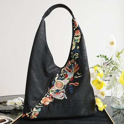 Buddhist Blessing Fish Flower Phoenix Embroidery Xiangyunsha Silk Shoulder Bag
