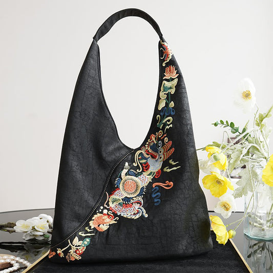 Buddhist Blessing Fish Flower Phoenix Embroidery Xiangyunsha Silk Shoulder Bag