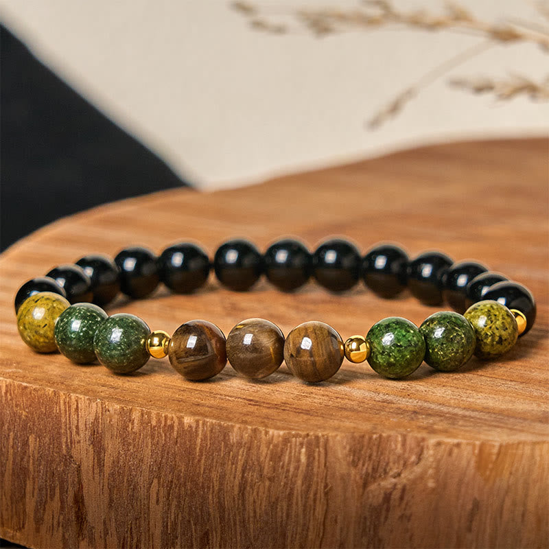 Buddhist Blessing Turquoise Tiger Eye Beads Glass Balance Serenity Bracelet