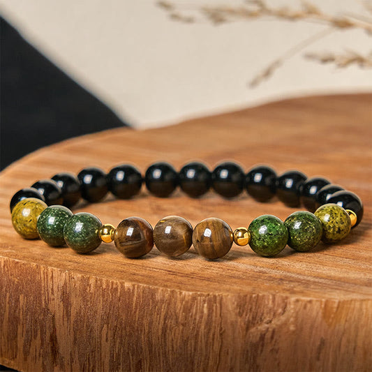 Buddhist Blessing Turquoise Tiger Eye Beads Glass Balance Serenity Bracelet