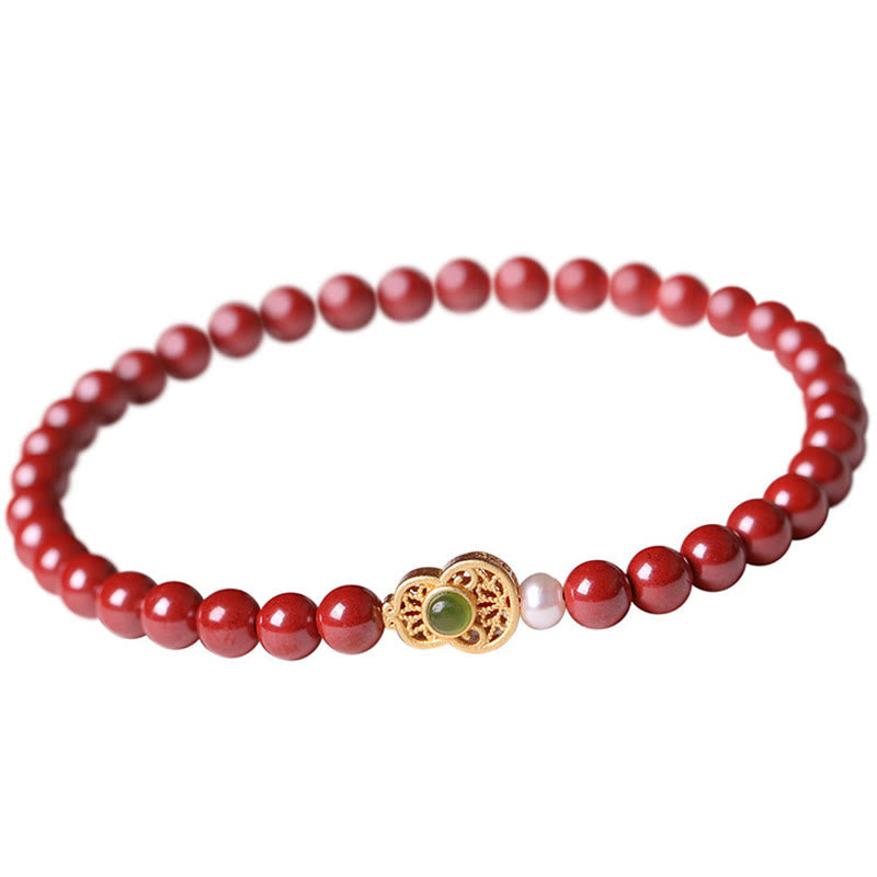 Buddhist Blessing Gourd Pearl Cinnabar Blessing Beads Bracelet