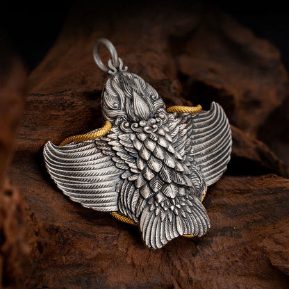 Buddhist Blessing 925 Sterling Silver Tibetan Garuda Bird Wisdom Necklace Pendant