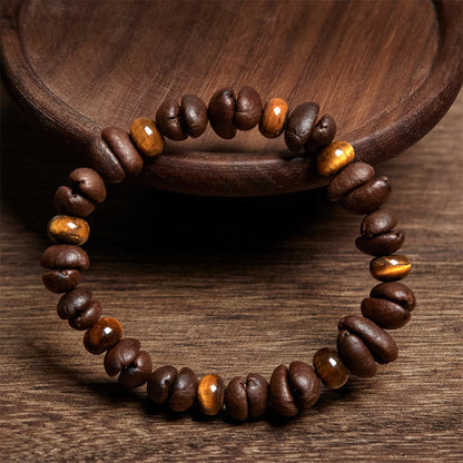 Buddhist Blessing Natural Coffee Beans Tiger Eye Grey Jasper Lava Rock Beads Bracelet