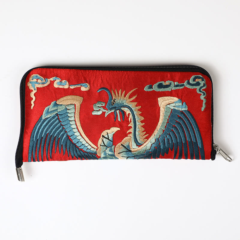 Buddhist Blessing Mythical Beast Phoenix Dragon Qilin Su Embroidery Ticket Folder Storage Journey Shopping Purse Handbag