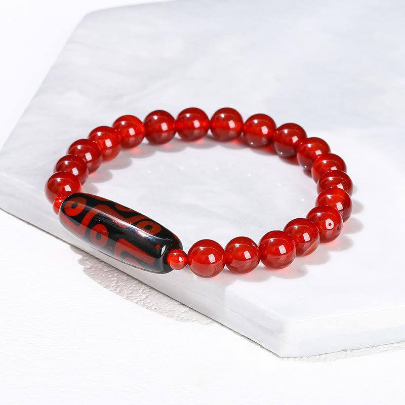 Buddhist Blessing Tibetan Nine-eye Dzi Bead Natural Sandalwood White Cat's Eye Agate Power Protection Bracelet