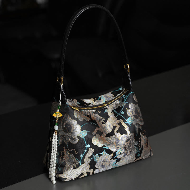 Buddhist Blessing Lotus Bamboo Crane Deer Butterfly Mountain Xiangyunsha Silk Song Brocade Crossbody Bag Shoulder Bag