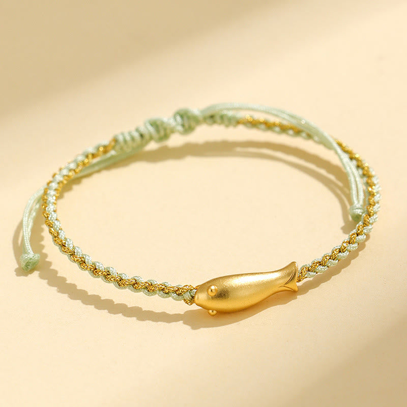 Buddhist Blessing 999 Sterling Silver Lucky Koi Fish Protection Rope Bracelet