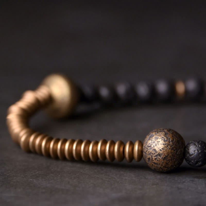 Buddhist Blessing Support Healing Lava Rock Beads Copper Bracelet