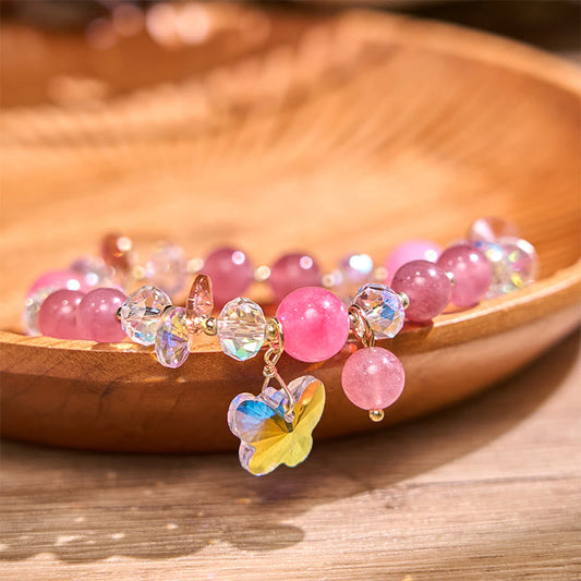 Buddhist Blessing Strawberry Quartz White Crystal Pink Crystal Butterfly Love Bracelet