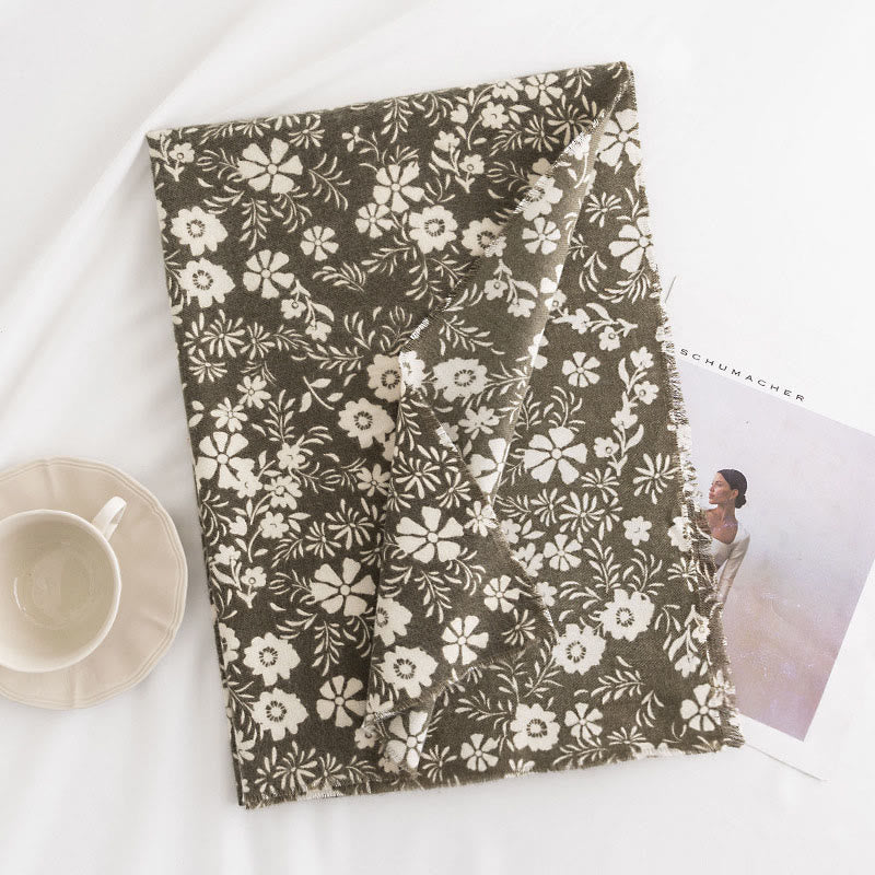 Buddhist Blessing Tibetan Shawl Fresh Daisy Print Fall Winter Soft Warm Travel Scarf Wrap