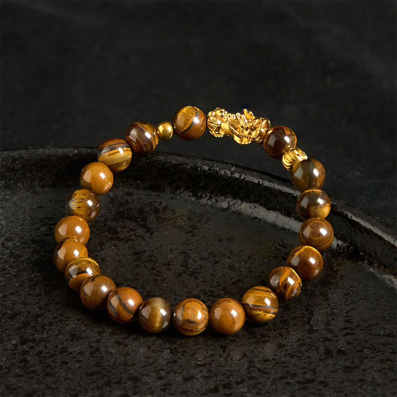 Buddhist Blessing Various Color Tiger Eye Beads Pixiu Wealth Courage Bracelet