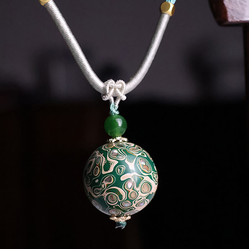 Buddhist Blessing Ebony Wood Colorful Lacquer Craft Bead Calm Necklace Pendant