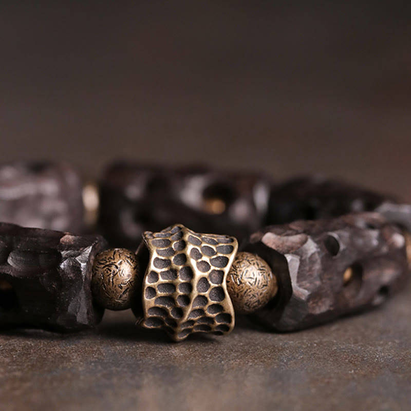 Buddhist Blessing Ebony Wood Copper Brass Calm Bracelet