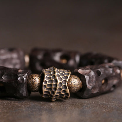 Buddhist Blessing Ebony Wood Copper Brass Calm Bracelet