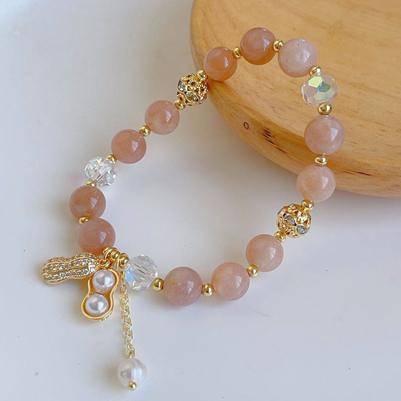 Buddhist Blessing Sun Stone Colorful Rutilated Quartz Wealth Peanut Charm Bracelet