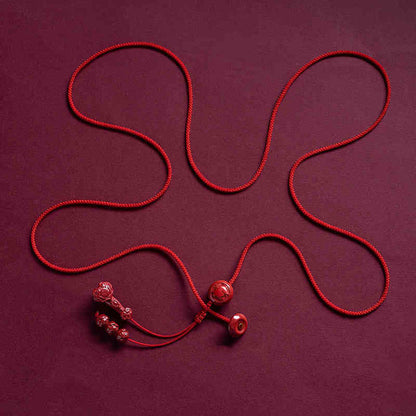 Buddhist Blessing Natural Cinnabar Chinese Zodiac Ruyi Handle Fu Character Lotus Blessing Red String Belly Chain