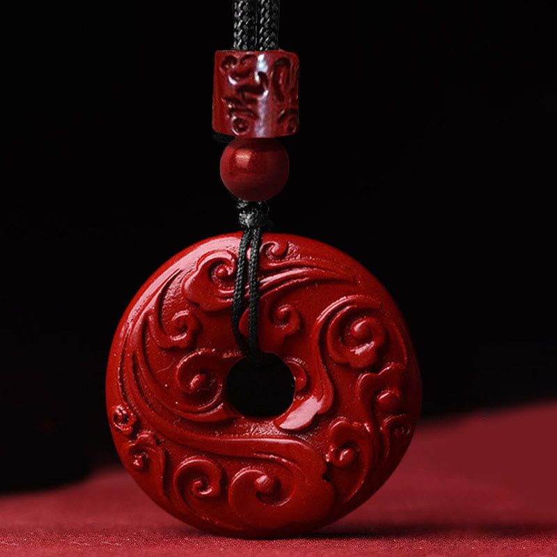 Buddhist Blessing Natural Cinnabar Lotus Peace Buckle Blessing Necklace String Pendant