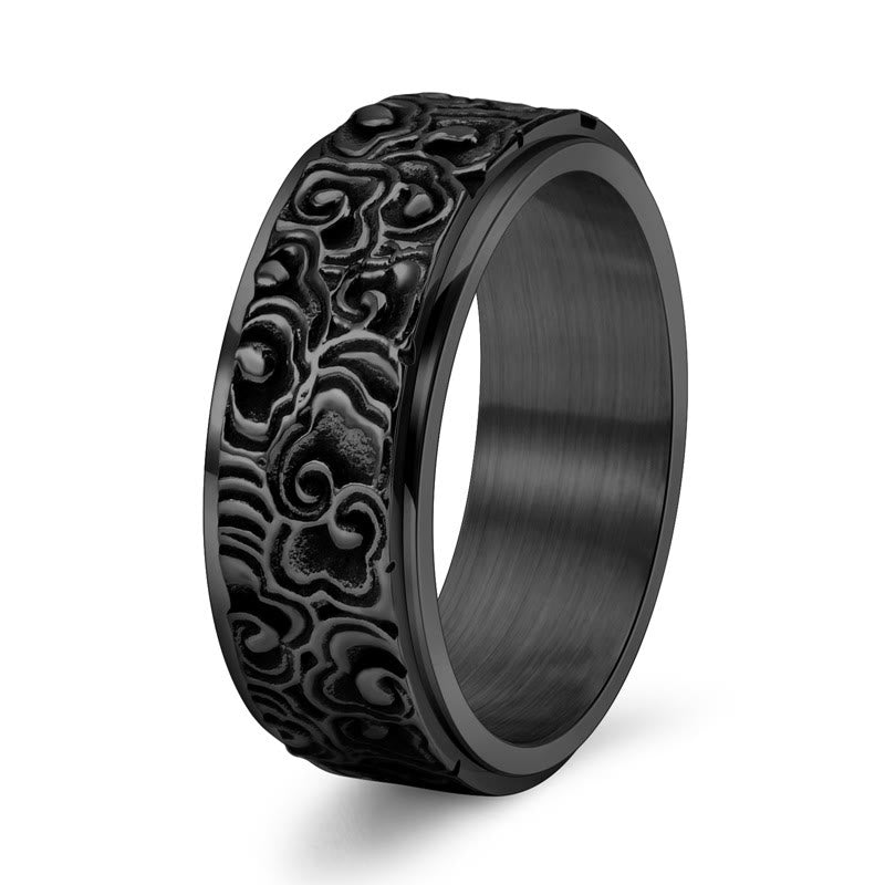 Buddhist Blessing Auspicious Clouds Pattern Carved Titanium Steel Balance Rotatable Ring