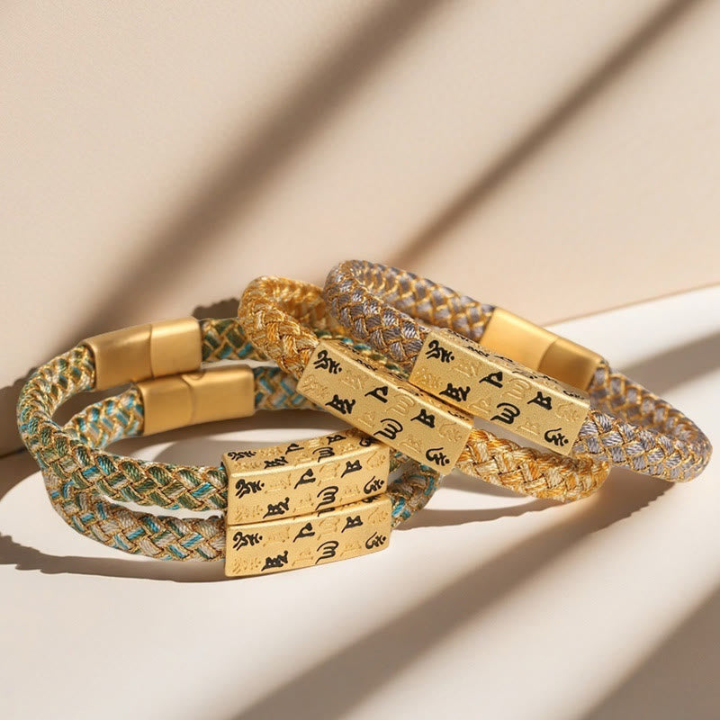 Buddhist Blessing Tibetan Om Mani Padme Hum Various Colors Rope Gold Thread Diamond Knot Luck Buckle Bracelet