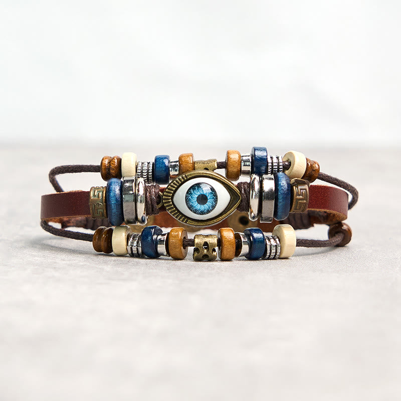 Buddhist Blessing Tibetan Evil Eye Leather Adjustable Protection Bracelet