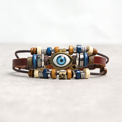Buddhist Blessing Tibetan Evil Eye Leather Adjustable Protection Bracelet