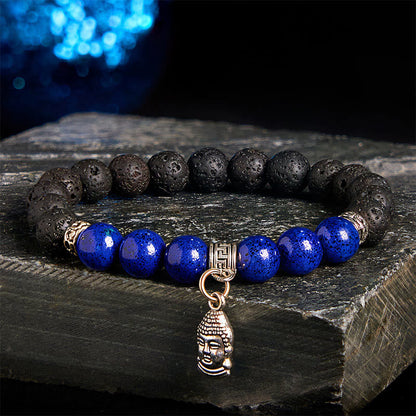 Buddhist Blessing Black Lava Rock Crystal Beads Animal Pattern Healing Bracelet