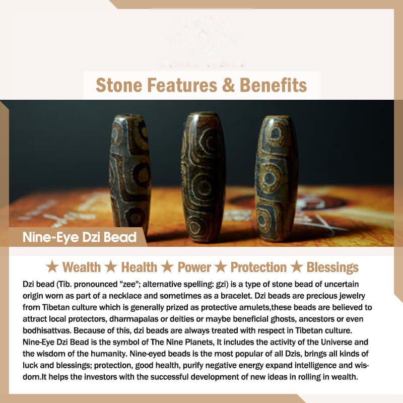 Buddhist Blessing Tibetan Nine-eye Dzi Bead Natural Sandalwood White Cat's Eye Agate Power Protection Bracelet