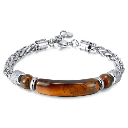 Buddhist Blessing Tiger Eye Black Obsidian Stone Titanium Steel Strength Buckle Bracelet