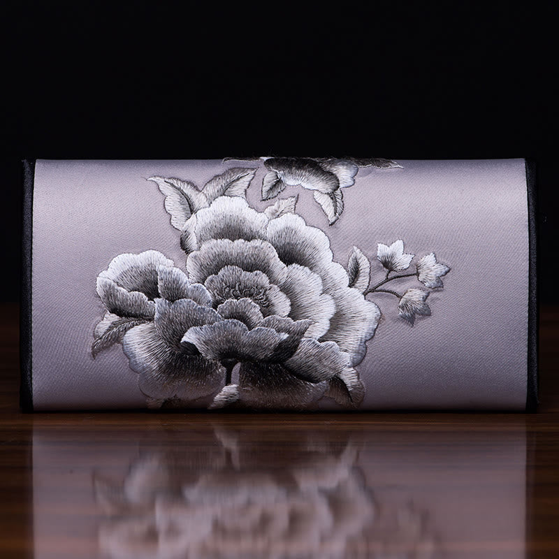 Buddhist Blessing Peony Su Embroidery Journey Shopping Long Purse Handbag