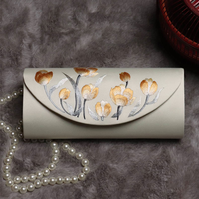 Buddhist Blessing Peony Tulip Su Embroidery Wedding Shopping Purse Handbag Crossbody Bag