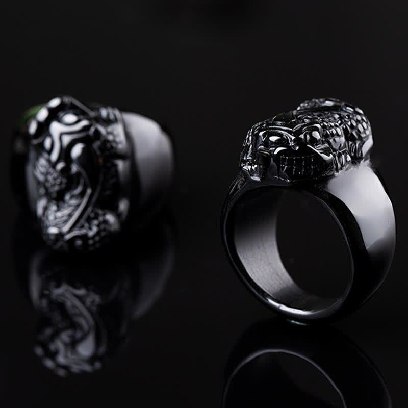 Buddhist Blessing FengShui PiXiu Black Obsidian Strength Ring