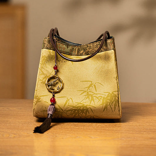 Buddhist Blessing Bamboo Branches Bead Pendant Tassel Xiangyunsha Silk Shoulder Bag Hangbags