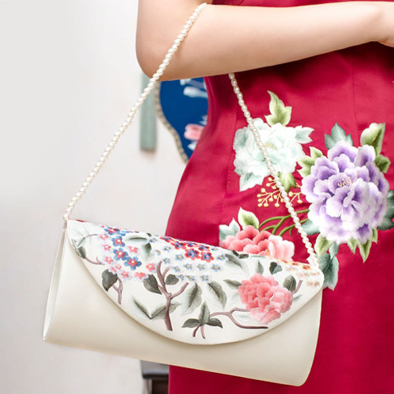 Buddhist Blessing Peony Tulip Su Embroidery Wedding Shopping Purse Handbag Crossbody Bag