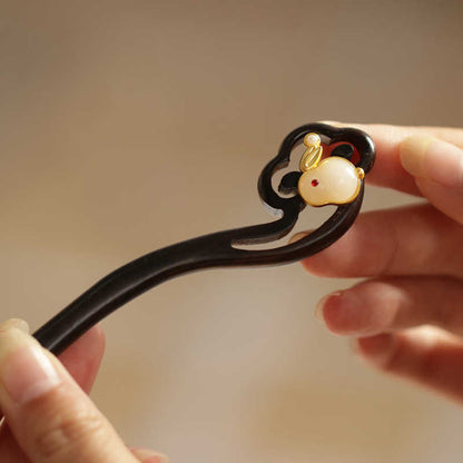 Buddhist Blessing Auspicious Cloud Sandalwood Rabbit Protection Hairpin