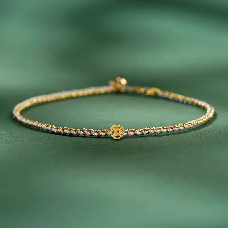 Buddhist Blessing Colorful Rope Luck Coin Bead Abundance Extra Thin Braided Bracelet
