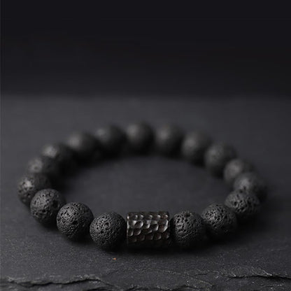 Buddhist Blessing Lava Rock Ebony Wood Tiger Eye Healing Bracelet