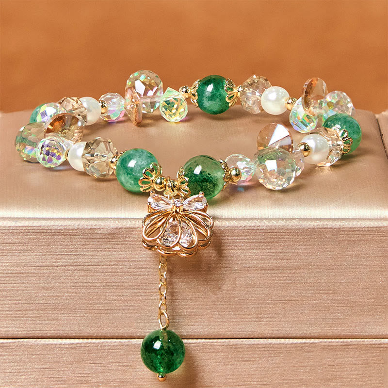 Buddhist Blessing Natural Strawberry Quartz Pearl Shell Positive Bracelet